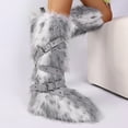 thumbnail image 3 of Women Winter Warm Fluffy Faux Mongolian Fur Knee High Snow Boots with Belt Rivets Girl's Style Flat Long Boots, 3 of 4