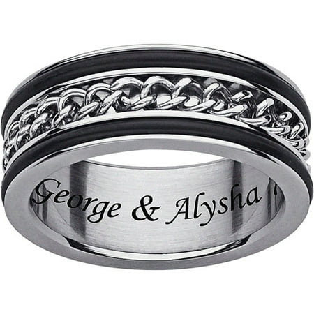 Personalized Spinner Chain Black Row Engraved Ring in Titanium