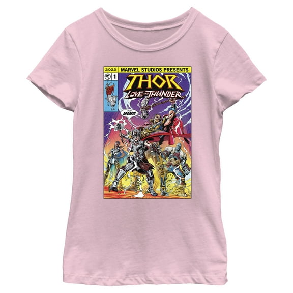 Girl's Marvel: Thor: Love and Thunder Comic Book Cover Graphic Tee Light Pink X Large