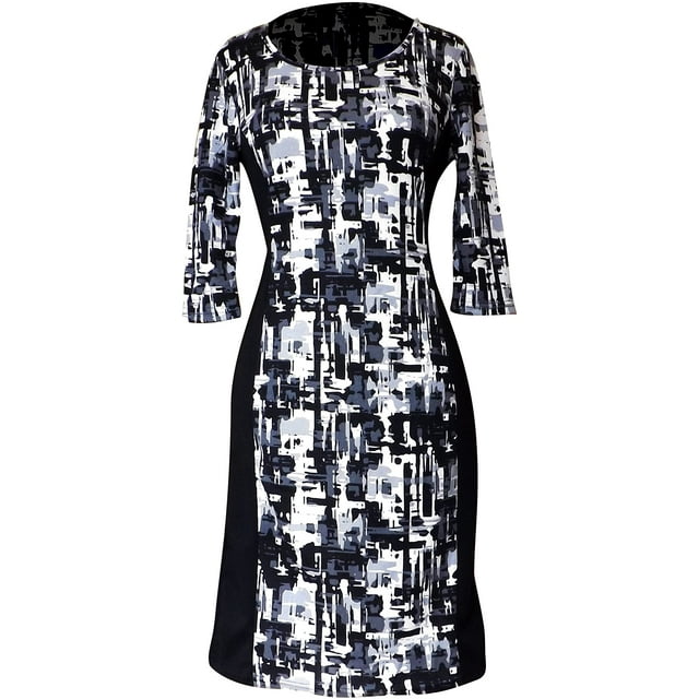 Peach Couture 3/4 Sleeves Chic Printed Work Business Party Sheath Slimming Dress