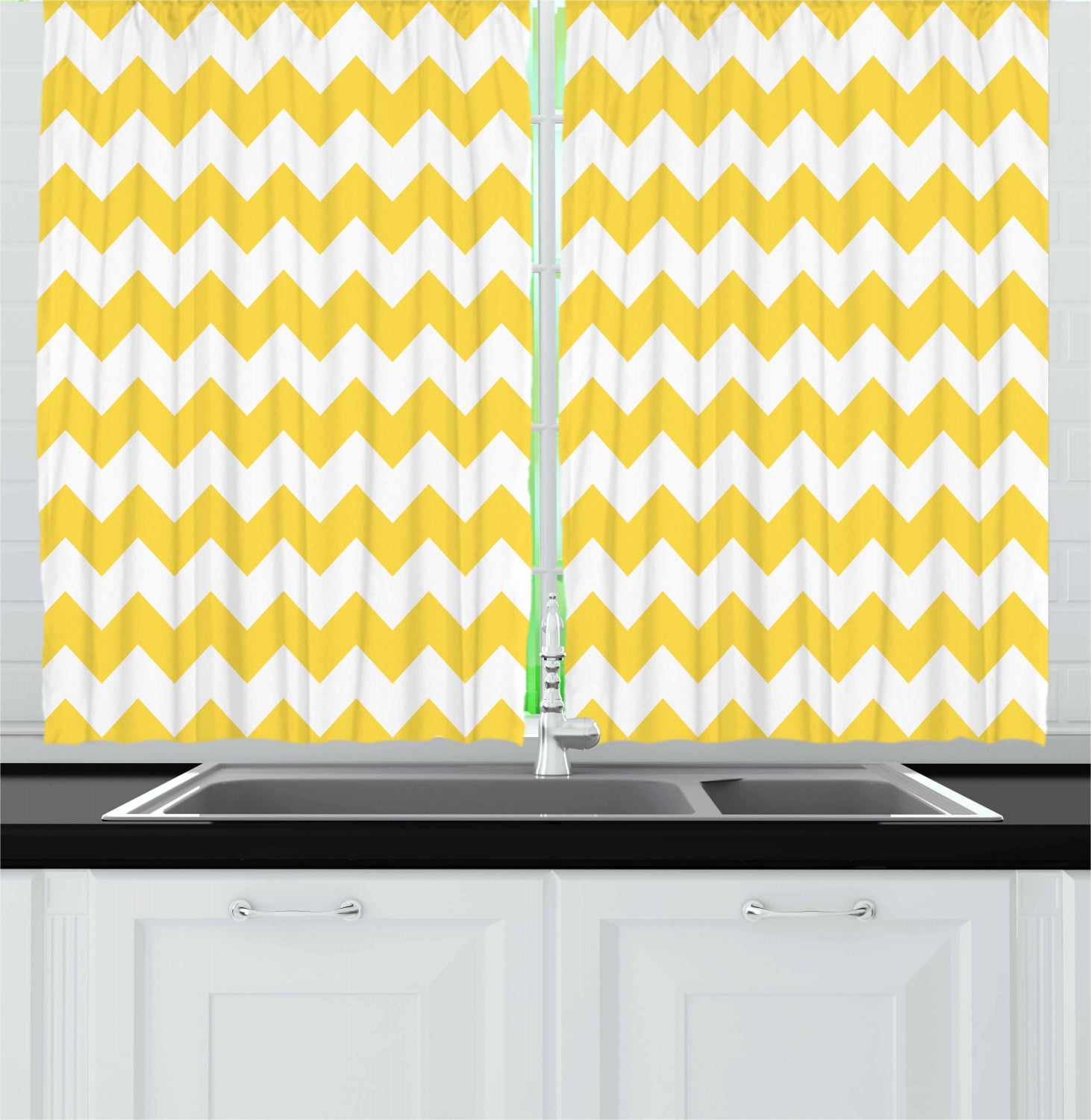 Yellow Chevron Curtains 2 Panels Set