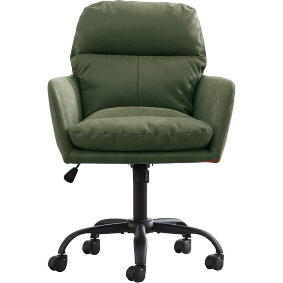 YITAI Adjustable Home Office Desk Chair with Square Mid-Back, Faux Leather 360,Study Green