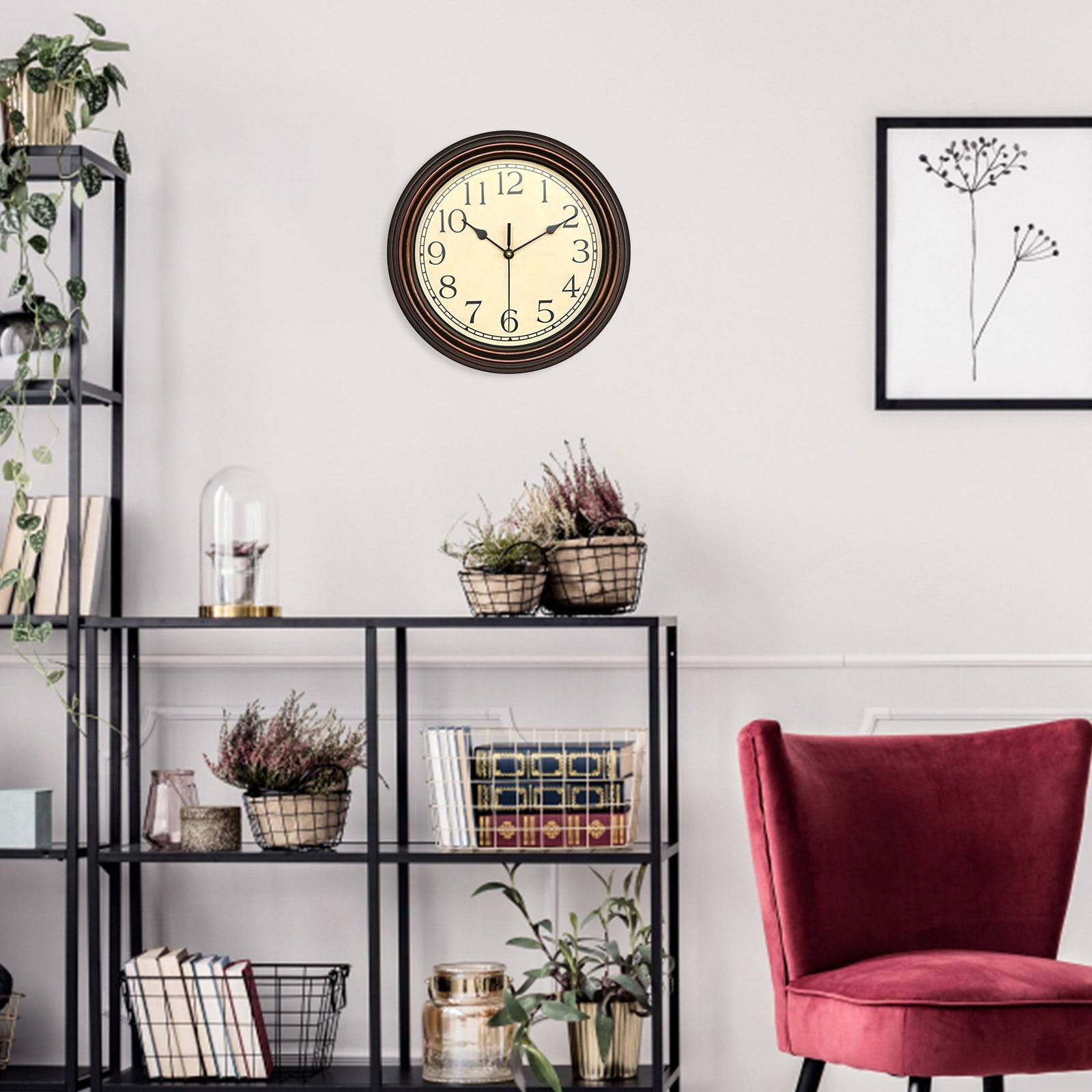 Clearance! Dusknt Clock Clearance Sale! Retro Silent Non Ticking Round Classic Clock Quartz Decorative Battery Operated Wall Clock for Living Room Kitchen Home 12 Inch Bronze, Clock