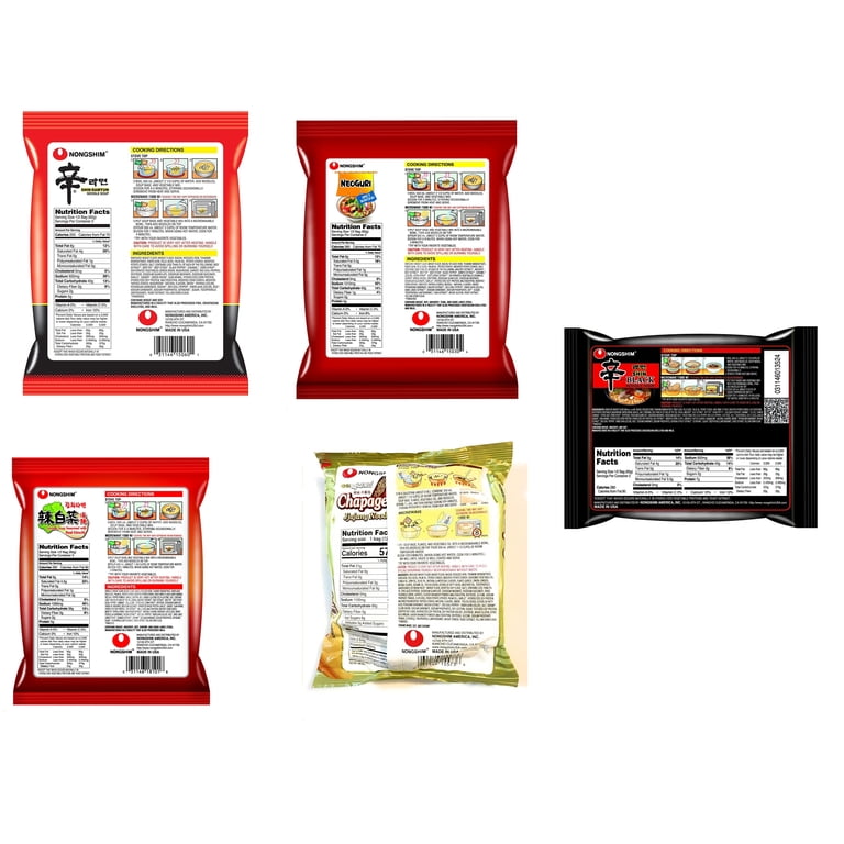 Nongshim Ramen Variety Pack, 5 Flavors, Black, Red, Chapagetti