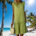 thumbnail image 1 of TaTaai Women's Lightweight Breathable Cotton Linen Solid Dress Loose Ruffle Sleeve Round Neck Casual Summer Midi Dress For All Occasions Gift, 1 of 8
