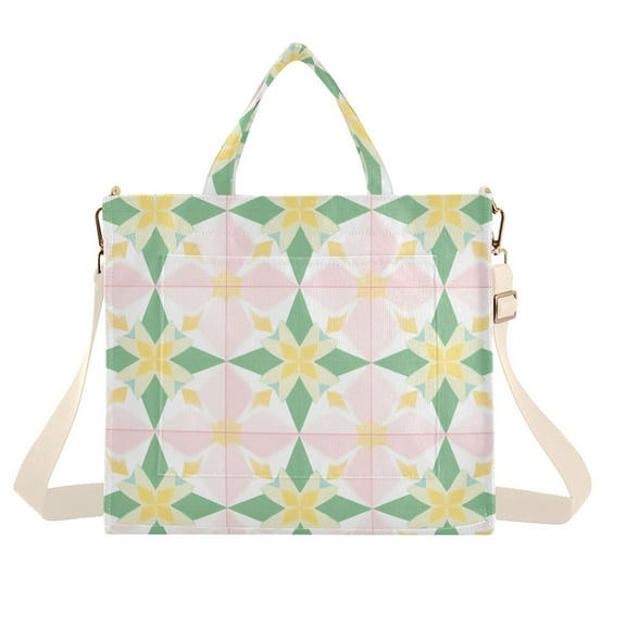 FORMRS Womens Corduroy Tote Bag Crossbody Shoulder Handbag with Pocket, Retro Yellow Stars