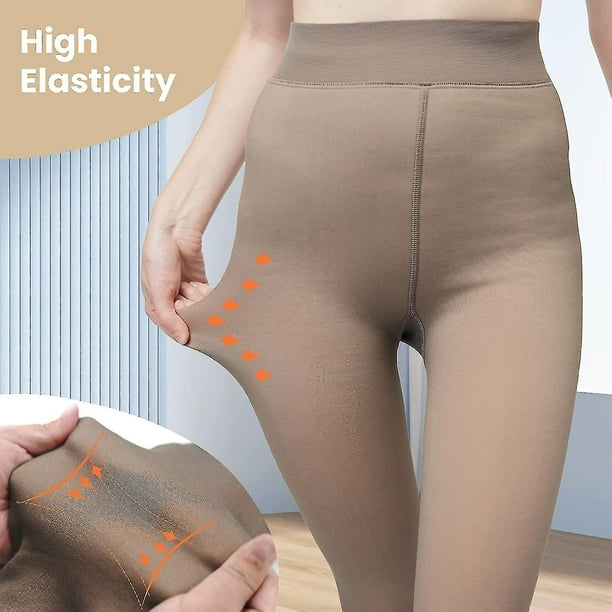 Women Fleece Lined Tights with Control Top, Sheer Warm High Waist Fake  Translucent Pantyhose Opaque Leggings Winter Fall