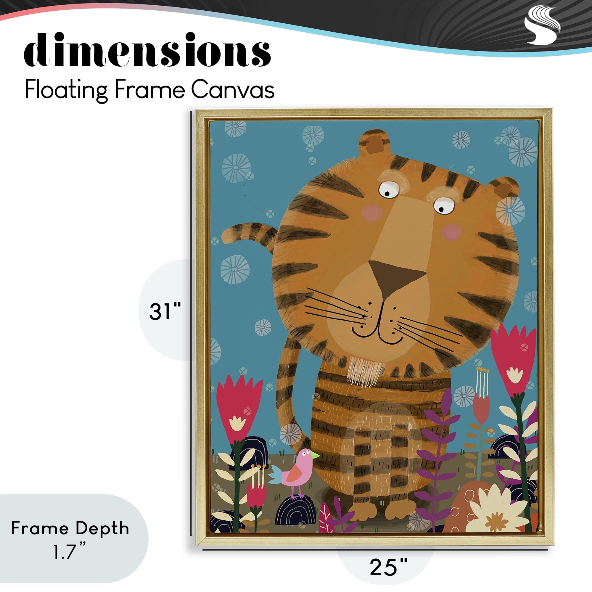 Stupell Industries Boho Tiger & Flowers Gold Framed Floater Canvas Wall Art, design by Carla Daly