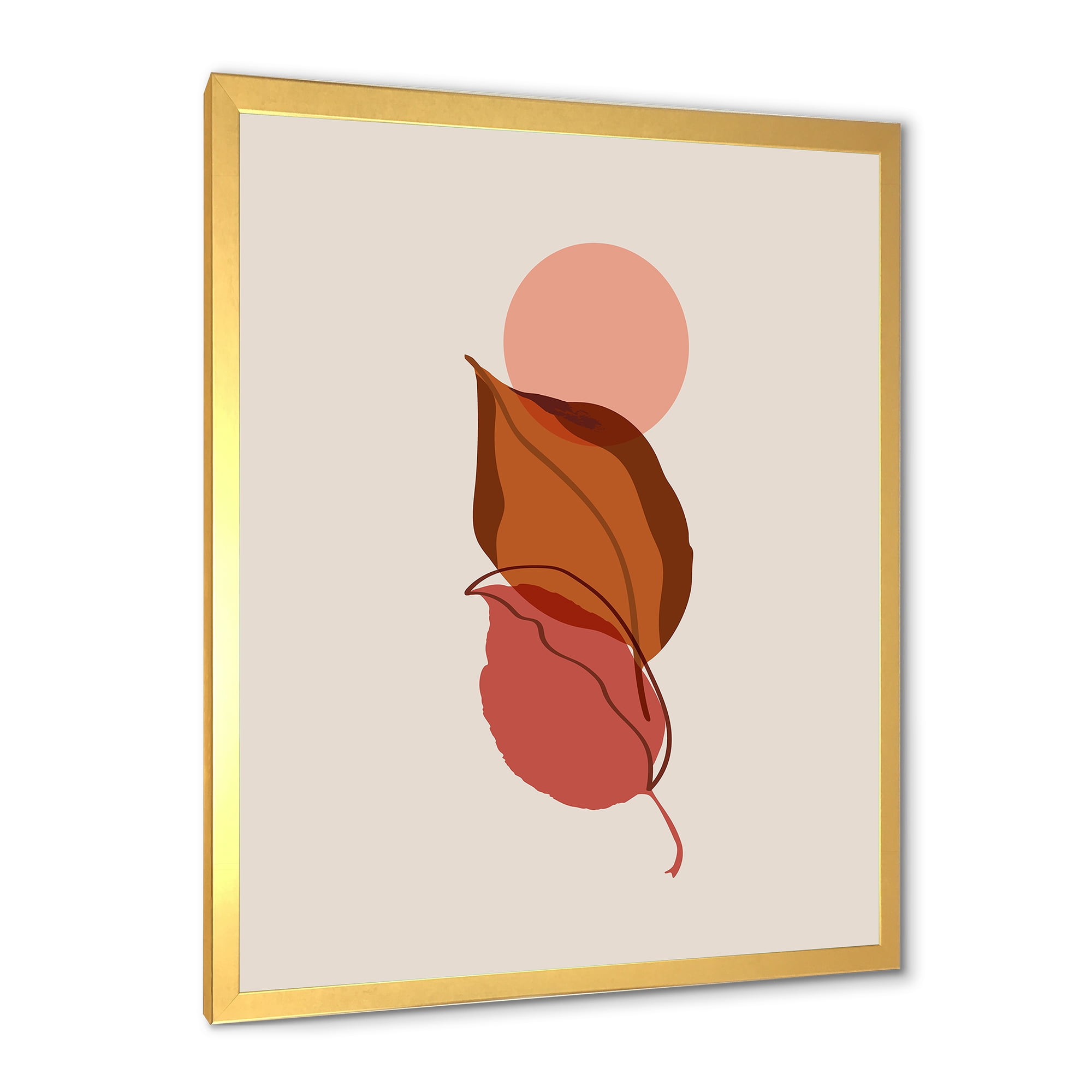 Designart 'A Red Full Moon Over Two Autumn Leaves' Modern Framed Art Print