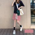 thumbnail image 1 of Mujer Quinto Pantalones deportivos Cintura alta Cordón Piernas anchas Estilo casual Pantalones cortos de verano, 1 of 5