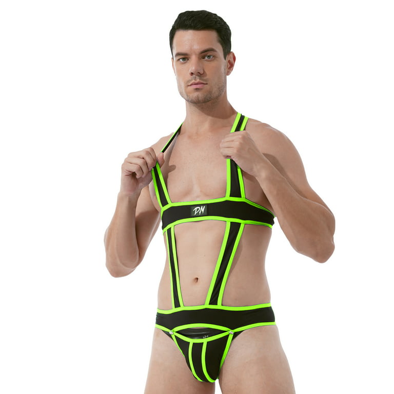 iiniim Men's Underwear Jockstrap Bulge Pouch Jumpsuits One-Piece Catsuit Lingerie  Gay Bodysuits 