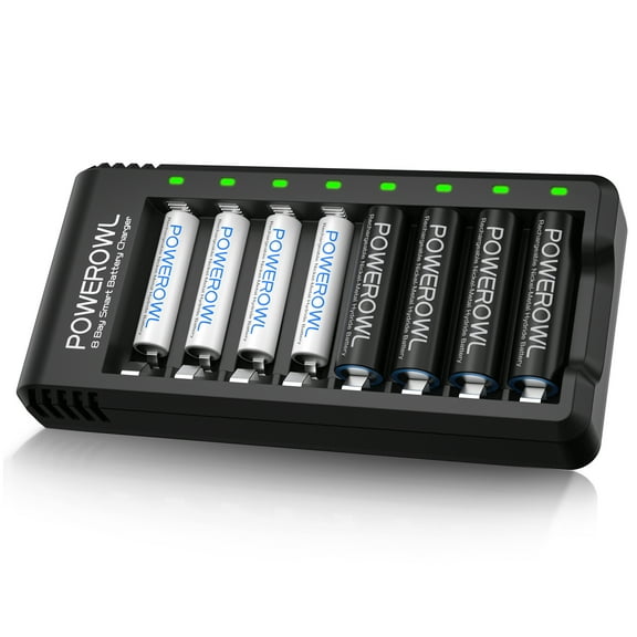Powerowl Rechargeable Battery Charger with 4 AA and 4 AAA Rechargeable Batteries NiMH
