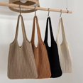 thumbnail image 3 of Tote Bag Knitted Solid Color Large Capacity Storage Vintage Korean Style Shoulder Bag Handbag for Travel, 3 of 10