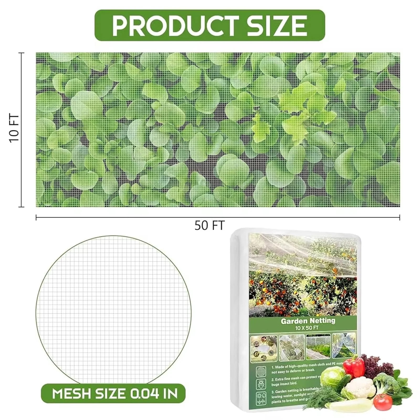 Garden Mesh Netting Plant Netting Insect Netting for Garden Protection Fruit Tree Netting for Garden Protect Vegetable Outdoor Backyard Lawn 10×50 ft