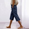 thumbnail image 2 of Bloomae Womens Summer Bermuda Linen Shorts Knee Length Lightweight Loose Plus Size Soft Cotton Casual Shorts with Pockets Dark Blue M, 2 of 7