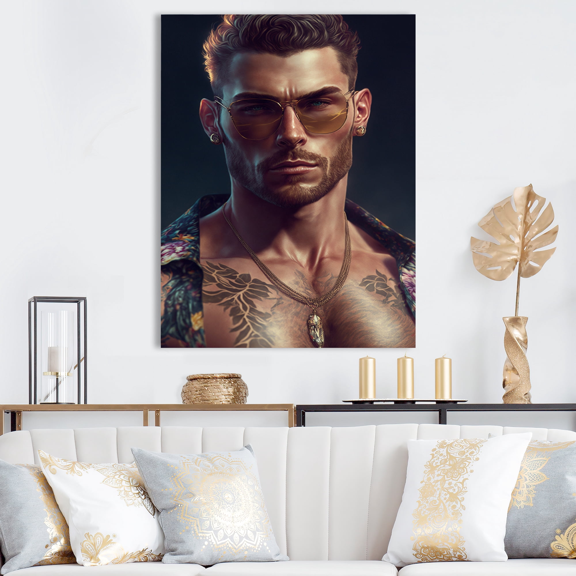 Designart Fashion Muscular Man With Sun Glasses VI Canvas Wall Art