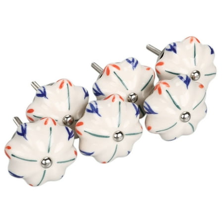 6pcs Household Delphinium Anthriscifolium Hance Pattern Hand Painted Ceramic Door Knobs Cabinet Drawer Pull Handles