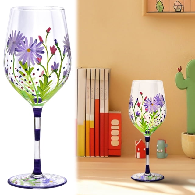 Articles en Liquidation! Ymkly Verres à Vin de Printemps Dessinés à la Main Peints Verres à Vin Rouges Verre Verres à Pied Haut Verres à Vin Aquarelle et Roman pour Chalets Ruraux