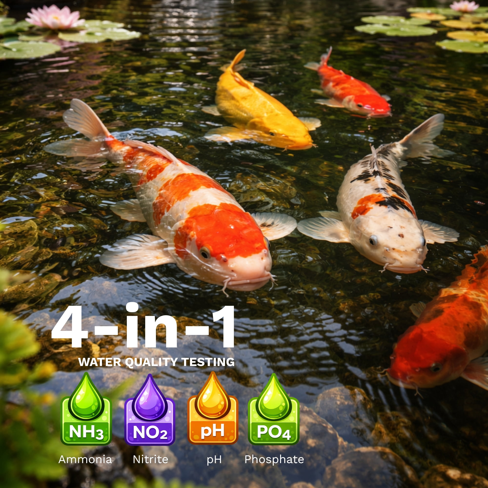 Half Off Ponds 4-in-1 Pond Water Quality Kit, 215 Tests for pH & Ammonia, Glass Tubes, Fresh & Saltwater