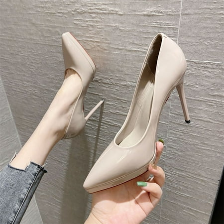

Women‘s Pointed Toe Platform High Heels Sexy Solid Color Slip On Patent Leather Pumps Fashionable Stiletto Heels