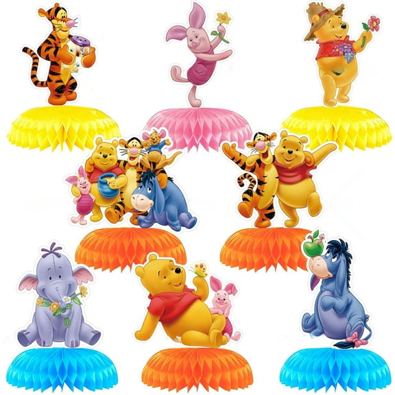 8PCS Pooh Bear Decorations Set - Eeyore Themed Honeycomb Centerpiece, Table Decoration for Kids' Birthday Party Supplies