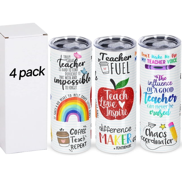 Vasos Micellwuu para regalos para profesores, 20 onzas, 4 unidades, acero inoxidable