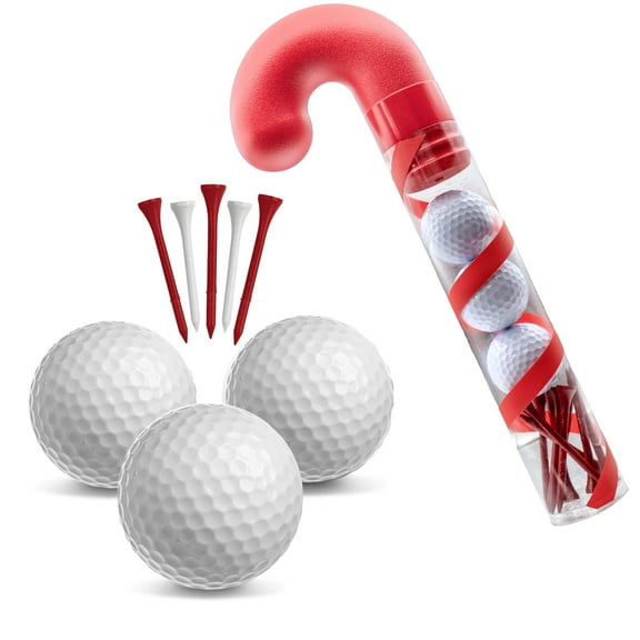 Candy Cane Golf Ball Gift Set – 3 Golf Balls & 10 Wooden Festive Tees