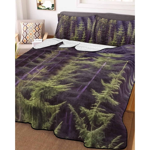 Teal Purple Forest King Size Down Alternative Comforter,Lightweight Comforter Quilt Bedding Set with Pillow Shams Pine Tree Summer Botanical Modern Art All Seasons Bed Comforter Duvet Insert 96"x106"