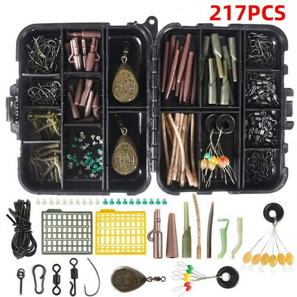 217/252pcs Carp Fishing Tackle Box Anti Tangle Sleeve line aligner Bait Screw Stoper carp hook carp lead sinker T0514-217 pieces without corn