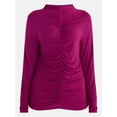 thumbnail image 6 of Scenario Women's Shirred Mock Neck Top with Long Sleeves, Sizes XS-XXXL, 6 of 6
