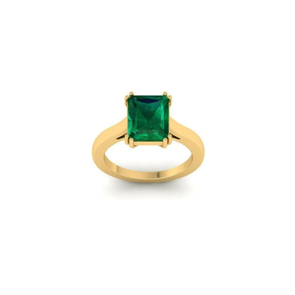 Radiant Cut Green Emerald 3.50 Ct Engagement Ring, 14K Yellow Gold Plated, Classic Solitaire Ring for Women