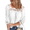 thumbnail image 1 of Camisetas de verano de Color puro con puños de hombro y cuello cuadrado de encaje para mujer, 1 of 6