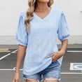 thumbnail image 2 of Seductiva Women's Classic-Fit Short Sleeve Women Puff Short Sleeve Tops: Summer Spring Blouses Casual Eyelet Embroidery Trendy V Neck Business Women Work Dressy Fashion Trendy Clothes Basic Tees, 2 of 9