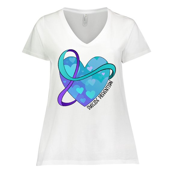 Inktastic Suicide Prevention Awareness Purple and Teal Heart Ribbon Women's Plus Size V-Neck T-Shirt