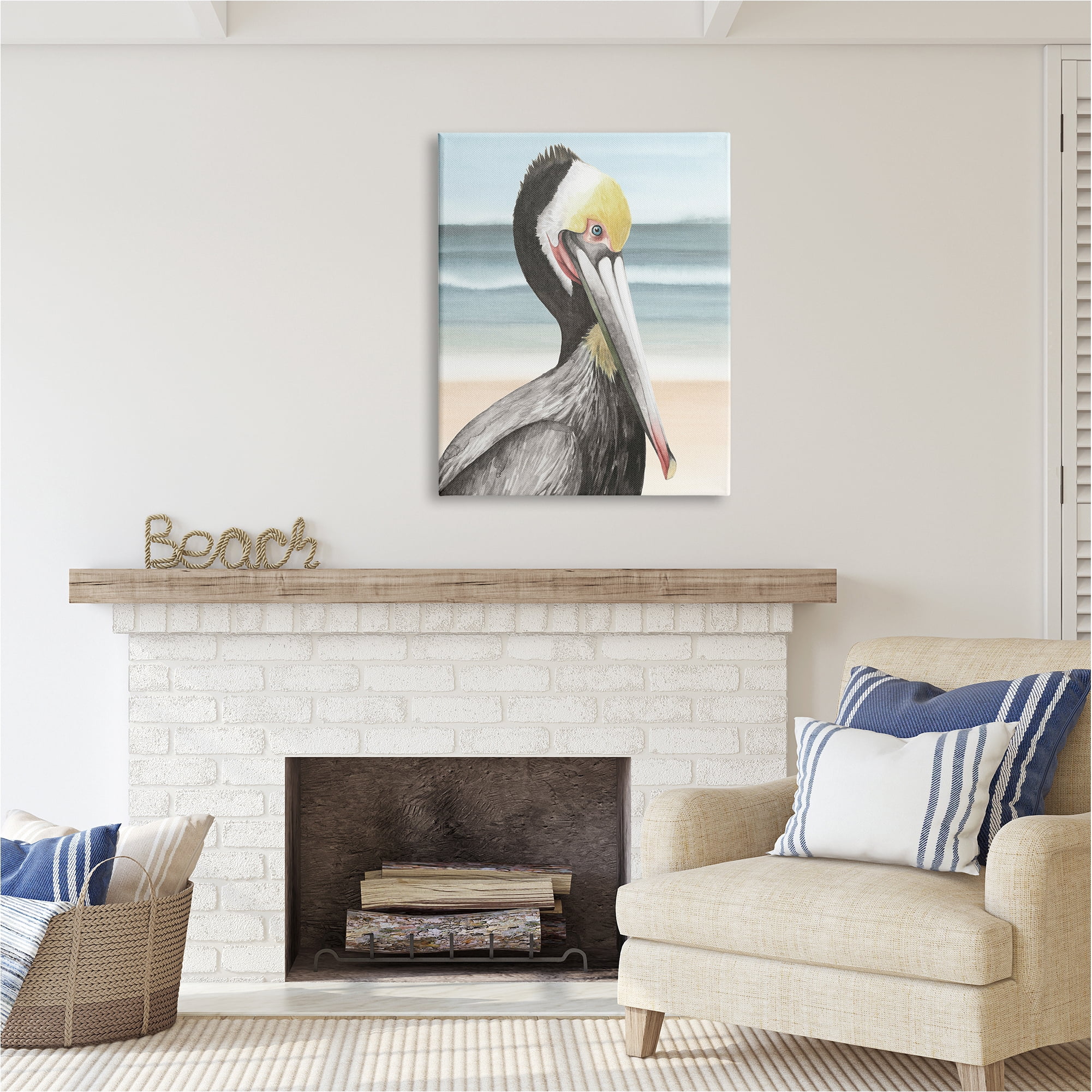Stupell Industries Pelican Portrait on Beach Animals & Insects Painting Gallery Wrapped Canvas Art Print Wall Art, 30 x 40