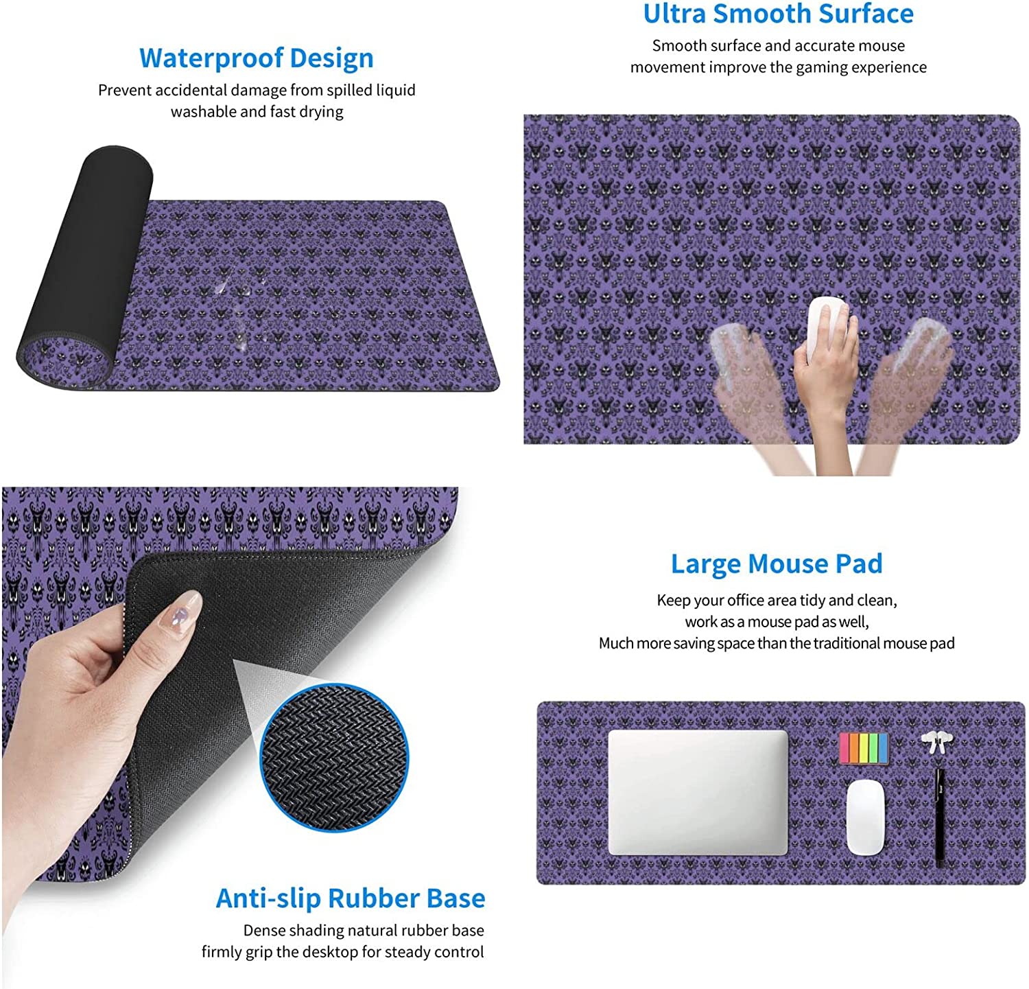 12x31.5in Oversized Mouse Pad Haunted Mansion Mouse Mat Non Slip Rubber Gaming Mouse Pad for Office Home Computers Laptop Gaming