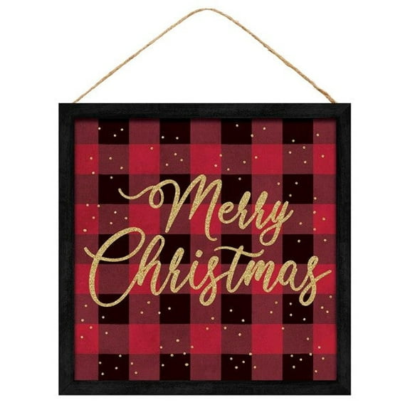 Christmas Door Wreath Accent Sign, Red Black Centerpiece for Middle of Handmade DIY Wreath, 10 inch square, Buffalo Plaid, Santa AP884324