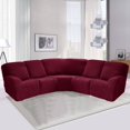 thumbnail image 4 of HAHDAXIA Housse Extensible pour Fauteuil Inclinable 5 Places 7 Pcs en Forme de L, Housse de Canapé Sectionnelle en Velours, Protecteur de Meubles, Housses de Canapé en Jacquard Doux, Lavable, Rouge Vin, 4 of 7