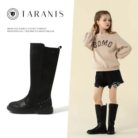 

GEDER-S2 TARANIS Girls Classic Knee High Boots Suede Side Zipper Soft-soled Anti-slip High Top Shoes For Winter New