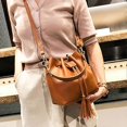 thumbnail image 4 of Double Messenger Bag Solid Color Single Shoulder Women's Tassel Messenger Bag Drawstring Crossbody Bag PU Leather Shoulder Bag Job Bags Mens, 4 of 5