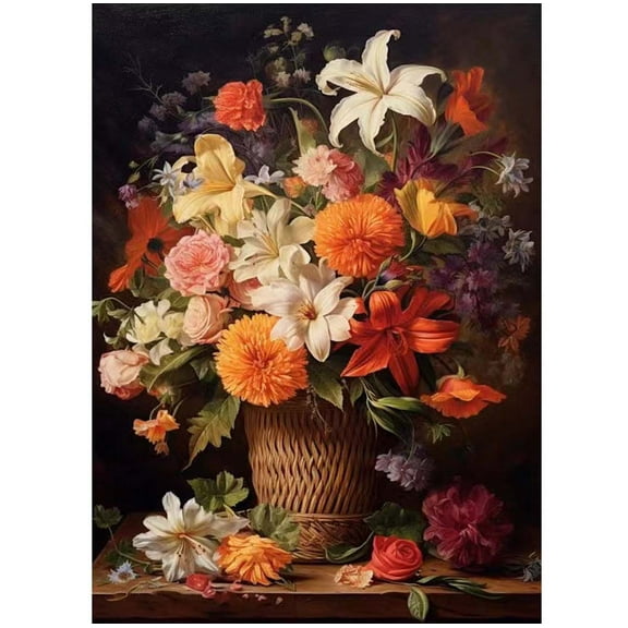 Diamond Painting Kits for Adults,DIY Flowers Diamond Art Kits for Adults, 5D Round Full Drill Diamond Gem Art With Diamond Crafts for Adults Home Wall Decor Gift 12x16inch