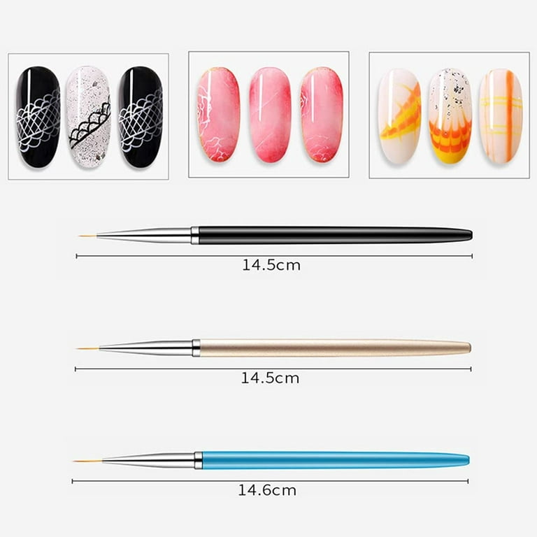 Liner Brush for Nails, 6Pcs Thin Nail Art Brushes Professional Nail Detail  Brush for Gel Polish Sizes 5/7/9/11/15/25mm (Silver and Golden) 