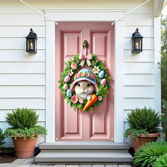 Xihbxyly Cortina de Pascua para Puerta, Tela con Diseño Festivo Multicolor, Decoración Duradera y de Fácil Instalación, Amplia Cobertura para Puertas, Uso En Interiores y Exteriores, Opción de Regalo