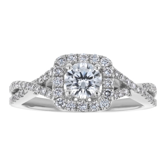 14K White Gold 7/8 cttw. Certified Diamonds Round-cut Halo Engagement Ring by Hollywood Hills Jewelers