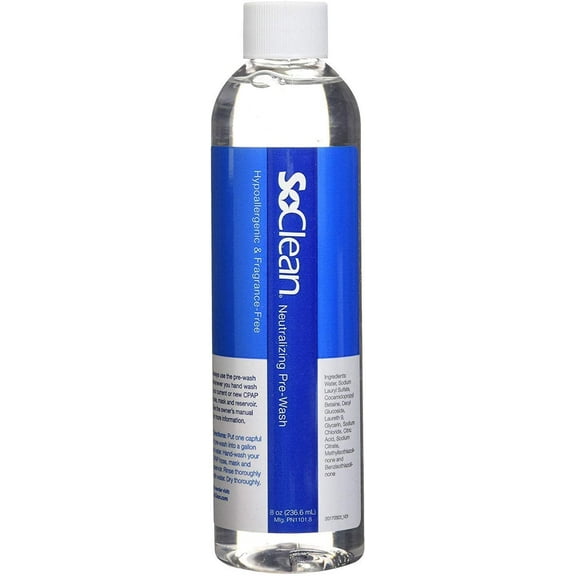 SoClean Neutralizing CPAP Pre-Wash, Fragrance-Free, Dye-Free, Compatible with All Washable CPAP Equipment, 8 Ounce Bottles, 3 pack