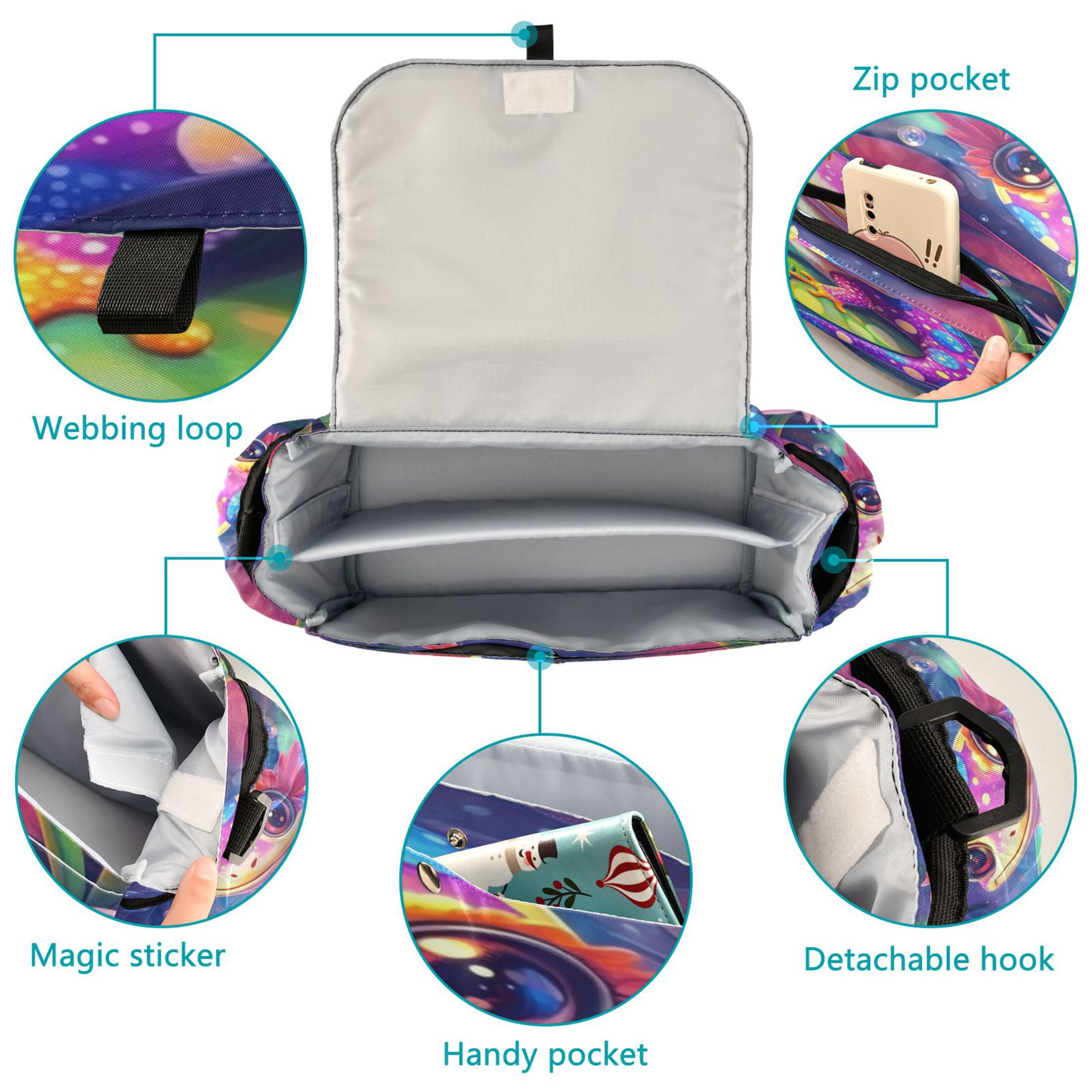 DIXRUYEE Stroller Organizer Colorful Frog Printed