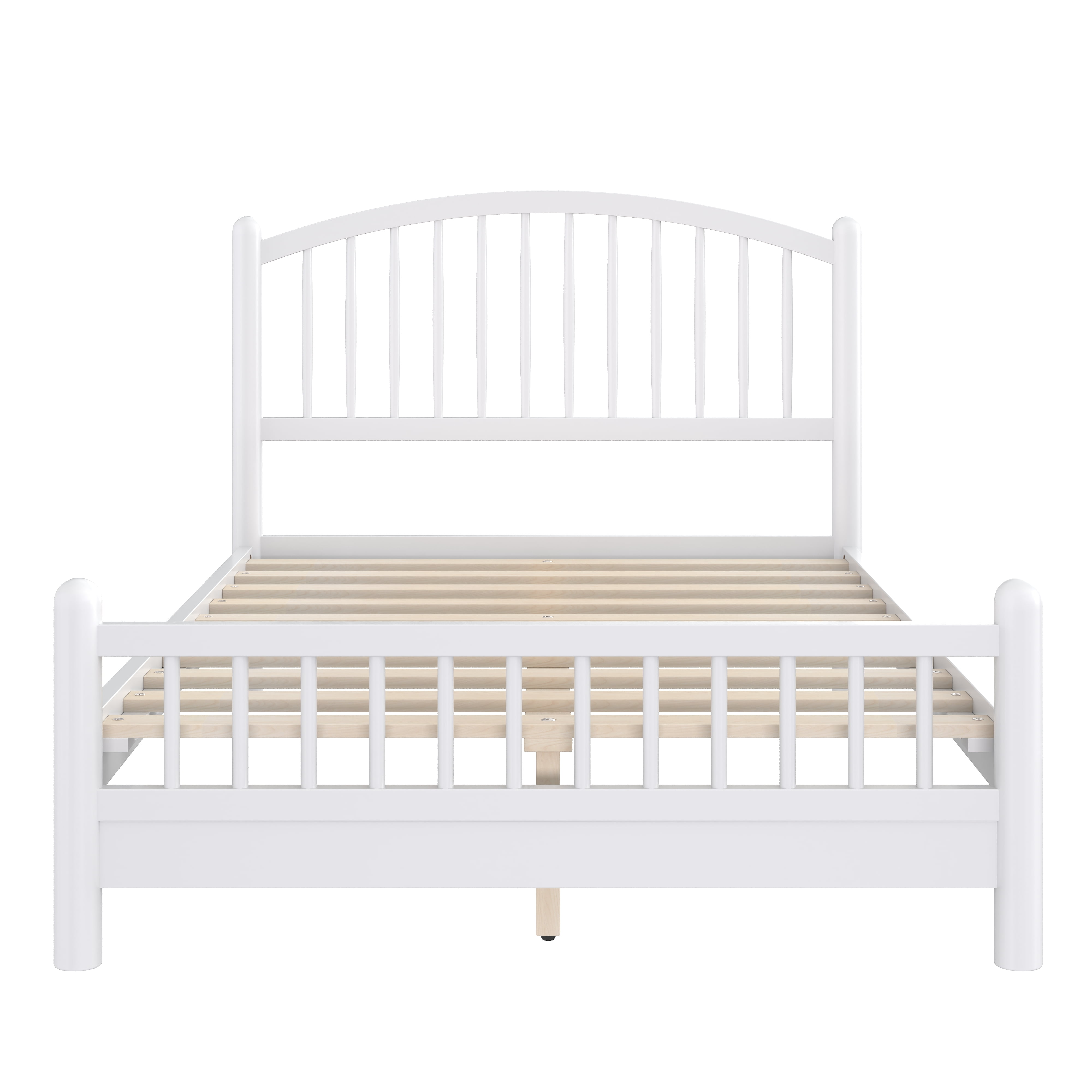 Euroco Full Size Wood Platform Bed with Arched Headboard, No Box Spring Needed, White