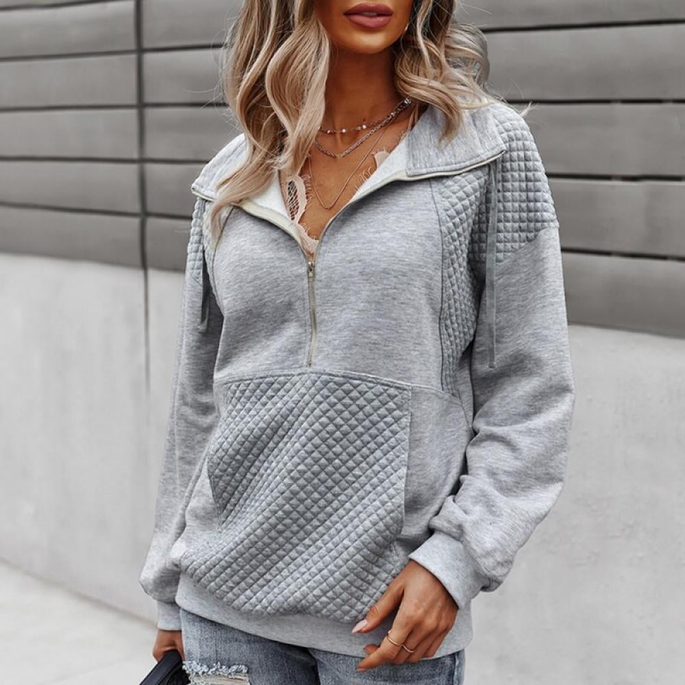 Velocity Women's Stand-up Collar Sweatshirt Long Sleeves Side Pockets Short  Zipper Solid Pullover - Walmart.com