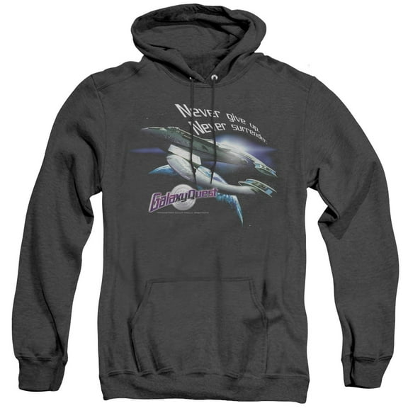 Galaxy Quest Never Surrender Adult Heather Hoodie Sweatshirt Black