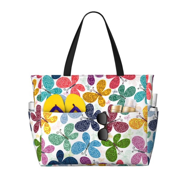 Disketp Colorful Butterflies Bolsa de Playa de Gran Capacidad, Bolso Impermeable y a Prueba de Arena para Mujer, Ideal para Playa, Piscina y Natación